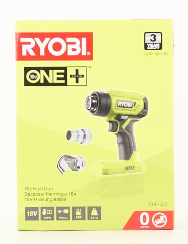 Ryobi 5133004423 - Soffiatore ad aria calda (18 V, grado di calore fino a 470°, illuminazione a LED, con due ugelli, senza batteria) R18HG