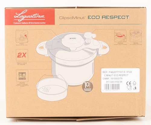 Lagostina Clipso Eco Respect 6L, Pentola a Pressione 2 in 1 con 80% di Acciaio Riciclato, Fondo a 3 Strati, Valvola di Esercizio, Coperchio Sicuro e App per Android e IOS