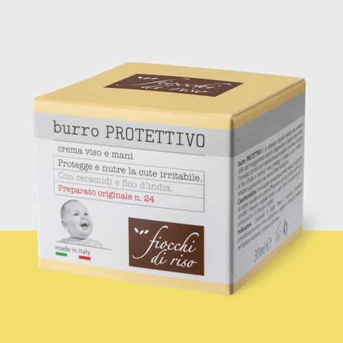 Fiocchi di Riso Burro PROTETTIVO, Crema Viso e Mani, con Ceramidi e Fico d'India, per Cute Sensibile, 2 Flaconi da 30 ml