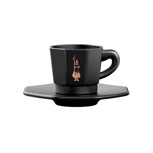 Bialetti Tazzine Ottagonali, Porcellana, Nero-Oro Rosa, 75 unità