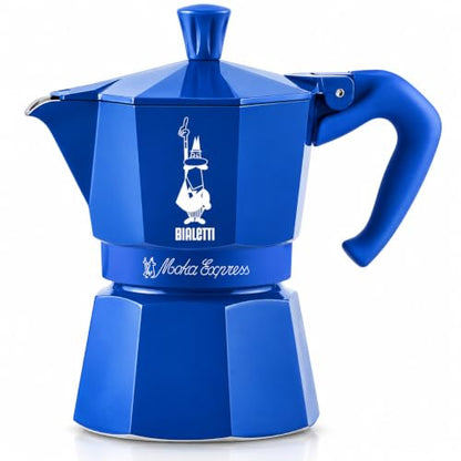 Bialetti Moka Express Caffettiera Blu in Alluminio 1 Tazza o 3 Tazze