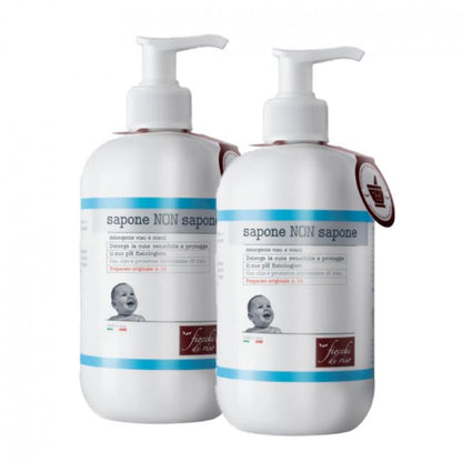 Fiocchi di Riso, Bipacco Sapone NON Sapone | 2 Flaconi da 240ml di Detergente Viso e Mani Pelli Sensibili, Adatto ai Bambini