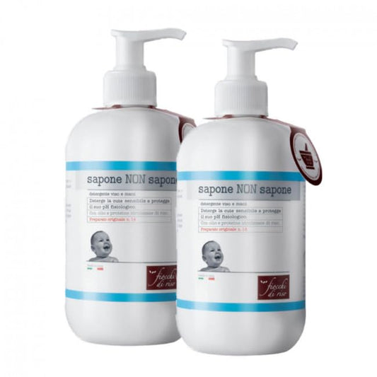 Fiocchi di Riso, Bipacco Sapone NON Sapone | 2 Flaconi da 240ml di Detergente Viso e Mani Pelli Sensibili, Adatto ai Bambini