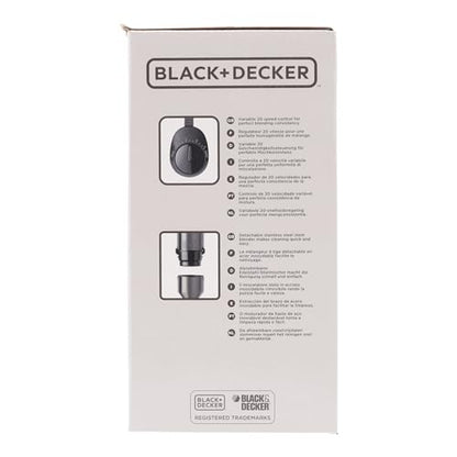 BLACK+DECKER BXHBA1000E - Frullatore a immersione, 1000W, 20 velocità + turbo, lame in acciaio inossidabile, asta rimovibile, tritaghiaccio, ergonomico, acciaio inossidabile, set completo di accessori