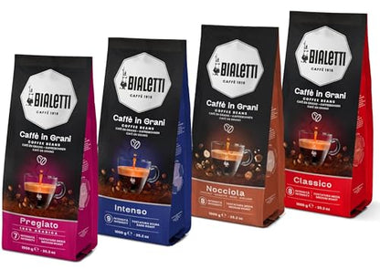 BIALETTI Caffè in Grani, Sacchetti da 1 Kg, Classico Intenso Nocciola Pregiato, Caffè Tostato in Grani per Macchine Automatiche