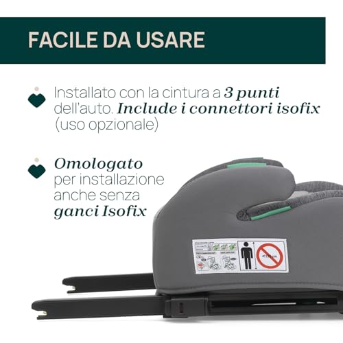 Chicco Quasar Fix i-Size, Seggiolino Auto Bambini 7-12 Anni (126-150 cm), Peso 23-36 kg, Gruppo 3, Facile da Installare con Sistema Isofix, con Braccioli Imbottiti e Seduta Confortevole, Grigio
