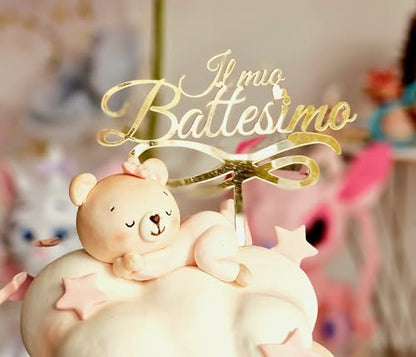 Cake Topper per Torta Il mio Battesimo | Targhetta Decorativa per Torte Personalizzabile in Plexiglass Specchiato 16 cm di Larghezza