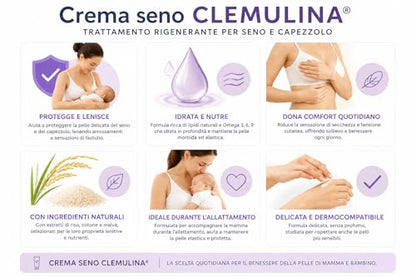 Fiocchi di Riso CLEMULINA Crema Seno, 15ml, con Omega 3, 6, 9, Lenisce e Elasticizza, Previene Irritazioni, per Allattamento