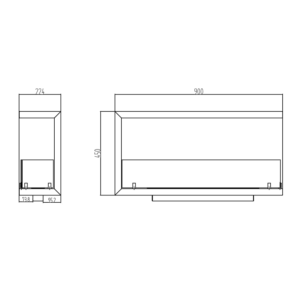 Divina Fire Camino a bioetanolo da Incasso ad Angolo biocamino angolare 90x45 SUTRI 90 DX
