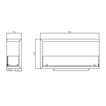 Divina Fire Camino a bioetanolo da Incasso ad Angolo biocamino angolare 90x45 SUTRI 90 DX