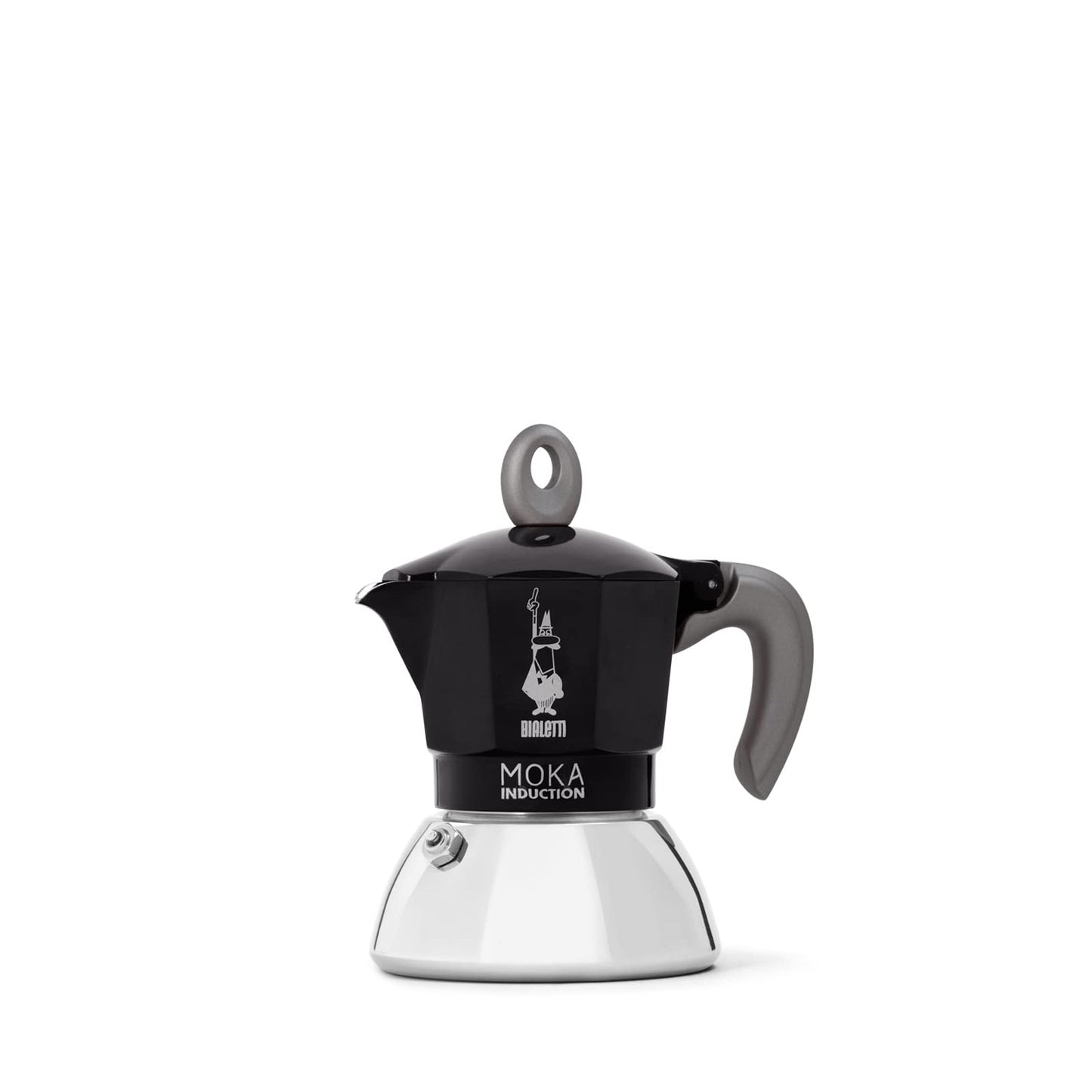 Bialetti Caffettiera Moka Induction, 2 Tazze (100 ml), Adatta a Tutti i piani cottura, Design Elegante, Nero