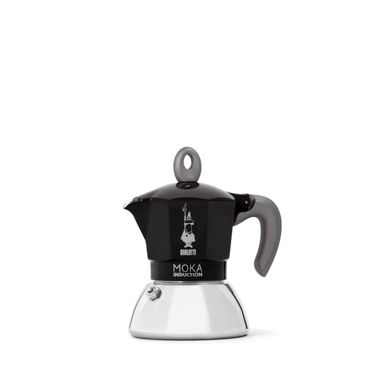 Bialetti Caffettiera Moka Induction, 2 Tazze (100 ml), Adatta a Tutti i piani cottura, Design Elegante, Nero
