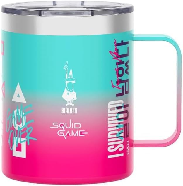 Bialetti Kit Squid Game© Moka 3 Tazze, Travel Mug, Bottiglia Termica | Edizione Limitata, Acciaio Inox Doppia Parete, Design Sfumato Turchese/Rosa, 4 Pezzi Inclusi, Capacità fino a 600ml