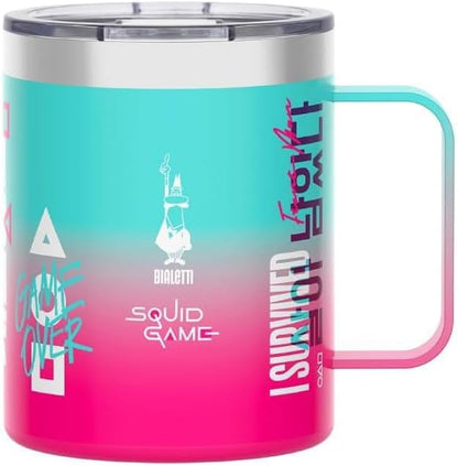 Bialetti Kit Squid Game© Moka 3 Tazze, Travel Mug, Bottiglia Termica | Edizione Limitata, Acciaio Inox Doppia Parete, Design Sfumato Turchese/Rosa, 4 Pezzi Inclusi, Capacità fino a 600ml