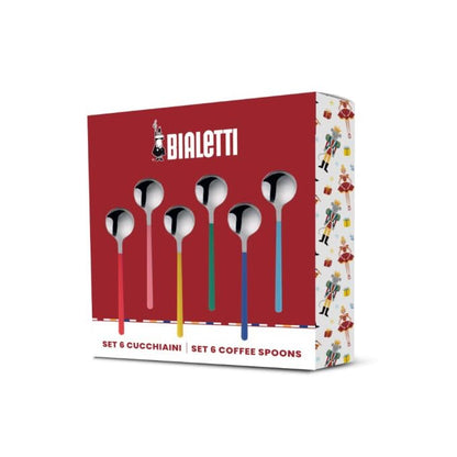 BIALETTI 6 Cucchiaini di Design da Caffè in Acciaio Inox Collezione Schiaccianoci | Colorati