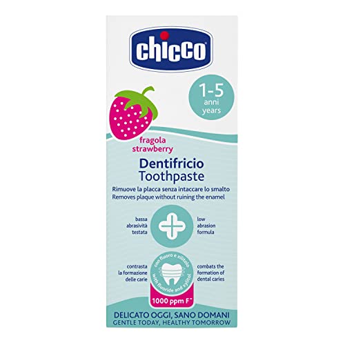 Chicco Dentifrice Enfant Fraise, Faible Abrasivité, avec Fluorure et Xylitol, Sans Conservateurs - 50 ml, 1+ Ans