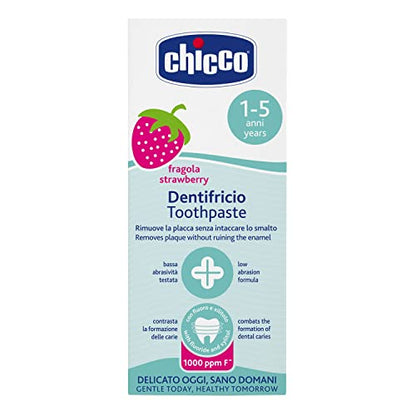 Chicco Dentifrice Enfant Fraise, Faible Abrasivité, avec Fluorure et Xylitol, Sans Conservateurs - 50 ml, 1+ Ans