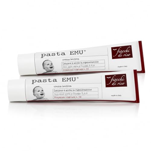 confezioni di Fiocchi di riso Pasta EMU® Crema Lenitiva con Aloe Vera e Omega 3, 6 e 9, per Pelli Sensibili