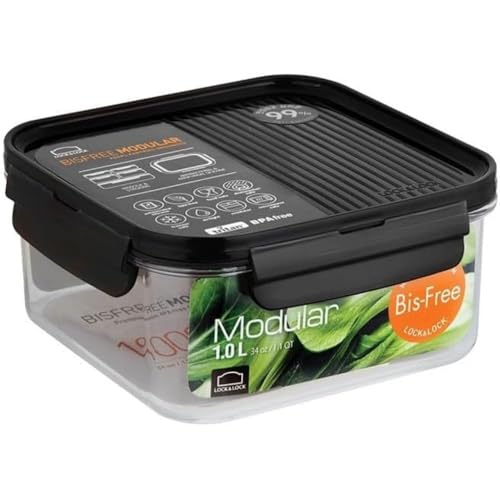 LocknLock Set 4 Contenitori Modulari, Plastica Tritan Senza BPA, Ermetici e Impilabili, per Conservazione Alimenti, con Sistema di Bloccaggio a 4 Lati, Adatti per Microonde e Congelatore