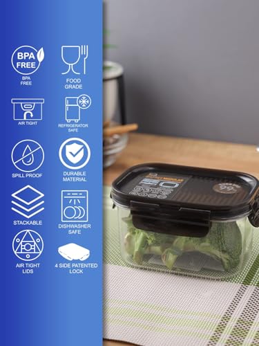 LocknLock Set 4 Contenitori Modulari, Plastica Tritan Senza BPA, Ermetici e Impilabili, per Conservazione Alimenti, con Sistema di Bloccaggio a 4 Lati, Adatti per Microonde e Congelatore