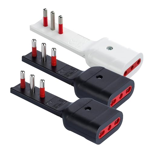 ROSI 3 pezzi Spina/Presa Adattatore Angolato 90° Ultrapiatto Salvaspazio, Serie Emilia Flat 10A-16A 2P+T/PRESA