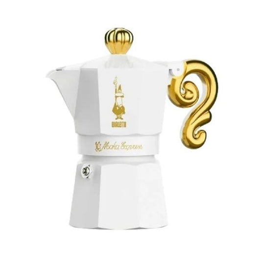 Bialetti Moka Express Pure Gold, Bianca Tre Tazze Manico Oro