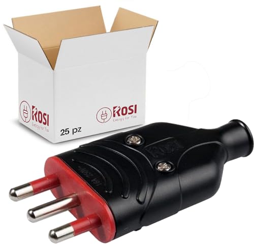 RS78007 ROSI Spina Mobile Antischiacciamento Elaplug 10/16A | Confezione da 25 Spine Nere 250V con 2 poli + Terra