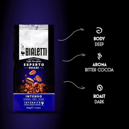 BIALETTI Caffè in Grani, Sacchetti da 1 Kg, Classico Intenso Nocciola Pregiato, Caffè Tostato in Grani per Macchine Automatiche