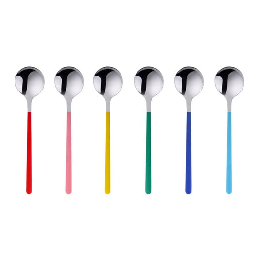 BIALETTI 6 Cucchiaini di Design da Caffè in Acciaio Inox Collezione Schiaccianoci | Colorati