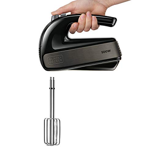 BLACK+DECKER BXMX500E - Sbattitore elettrico da 500W, 2 ganci per impastare, 2 fruste per montare, smontabili, 5 velocità + turbo
