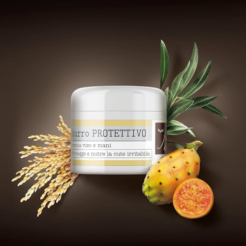 Fiocchi di Riso Burro PROTETTIVO, Crema Viso e Mani, con Ceramidi e Fico d'India, per Cute Sensibile, 2 Flaconi da 30 ml