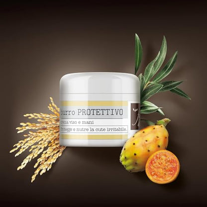 Fiocchi di Riso Burro PROTETTIVO, Crema Viso e Mani, con Ceramidi e Fico d'India, per Cute Sensibile, 2 Flaconi da 30 ml