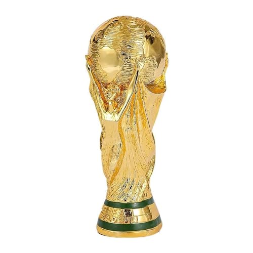 Carpe Diem Shop Trofeo Coppa del Mondo, Replica in Resina Dorata, 36.5 cm, Dettagli Storici dal 1982-2022, Finitura Lucida con Base Verde, Confezione in Polistirolo