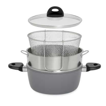 Friggi Vapo Poke 4 in 1 Linea Hawaian Dream Aeternum | Casseruola 22cm con Cestello per Cottura a Vapore, Cestello per Frittura e Coperchio incluso. Fondo in Acciaio adatto ai Piani ad Induzione