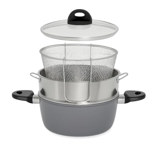 Friggi Vapo Poke 4 in 1 Linea Hawaian Dream Aeternum | Casseruola 22cm con Cestello per Cottura a Vapore, Cestello per Frittura e Coperchio incluso. Fondo in Acciaio adatto ai Piani ad Induzione