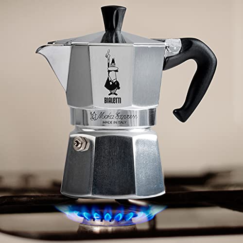 Bialetti Moka Express Caffettiera, Manico Anti Scottatura, Non Adatta A Induzione, Alluminio, Argento, 3 Tazze (130 ml)
