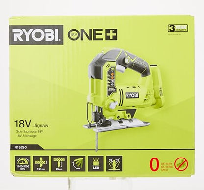 Ryobi R18JS-0 Seghetto Alternativo a Batteria 18V ONE+, Cambio Lama Senza Attrezzi, Movimento Regolabile in 4 Posizioni, Batteria Non Inclusa