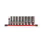Milwaukee SHOCKWAVE - 3/8" long socket set, 9 pieces on rail