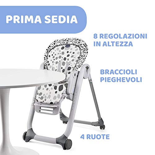 Chicco Polly Progres5 Seggiolone Pappa Regolabile per Bambini 0 Mesi, 3 Anni (15 kg), Trasformabile in Rialzo Sedia Bambini, Reclinabile a Sdraietta, con 4 Ruote e Chiusura Compatta, Anthracite