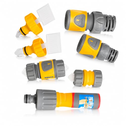 Hozelock Kit Raccordi Rapidi Tubo da Giardino con Ugello 3in1 | 8 Pezzi Connettori 12-15-19mm, con Rubinetto 3/4" e 1" - Lancia Irrigatore con getto Potente
