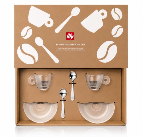 ILLY 23972 Iperespresso Experience Kit 2 Tazzine In Vetro Luxion® con Piattini e 2 Cucchiani Design Matteo Thun