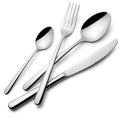 Lagostina Ambra, Set Posate per 6 Persone con 6 Forchette Tavola, 6 Coltelli Bistecca, 6 Cucchiai Tavola, 6 Cucchiaini Caffè, Set Posate in Acciaio Inox 18/10 con Finitura Lucida a Specchio