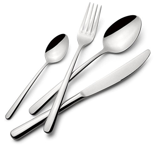 Lagostina Ambra, Set Posate per 6 Persone con 6 Forchette Tavola, 6 Coltelli Bistecca, 6 Cucchiai Tavola, 6 Cucchiaini Caffè, Set Posate in Acciaio Inox 18/10 con Finitura Lucida a Specchio
