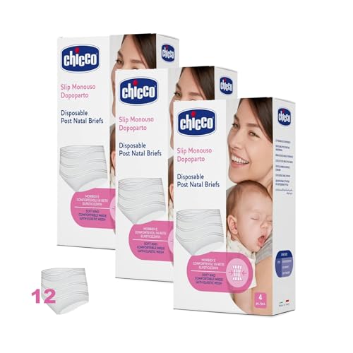 Chicco 12 Slip Monouso Dopoparto in Rete Elasticizzata, Morbidi e Confortevoli, Taglia Unica, 3 Confezioni da 4 Pezzi, Mutandine Assorbenti Post Parto