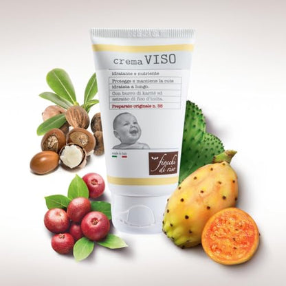 Fiocchi di Riso Crema Viso Idratante e Nutriente per Neonati, con Burro di Karité ed Estratto di Fico d'India, 2 x 30 ml