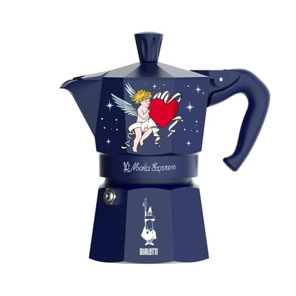 Bialetti Moka Caffettiera Special Edition Cielo Stellato, Blu Cupido, 3 Tazze, Alluminio, Manuale, Preparazione Caffè Espresso, Design Classico, 130ml