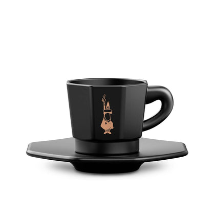 Bialetti Tazzine Ottagonali, Porcellana, Nero-Oro Rosa, 75 unità