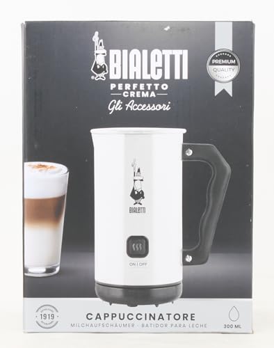 Bialetti Milk Frother Elettrico, Montalatte per Cappuccino, Capacità 150 Ml Cappuccino O 300 Ml Latte Caldo, Bianco