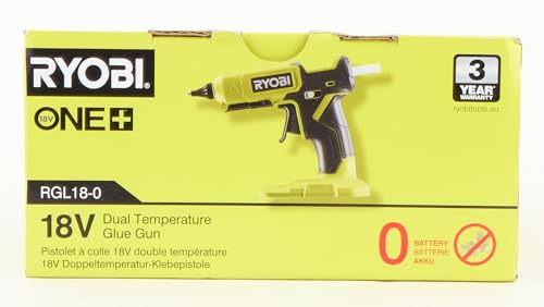 Ryobi RGL18-0, 18V hot glue gun with dual temperature, 200°C and 130°C, 18V ONE+ battery not included, for 11 and 12mm cartridges, heats up in 3 minutes