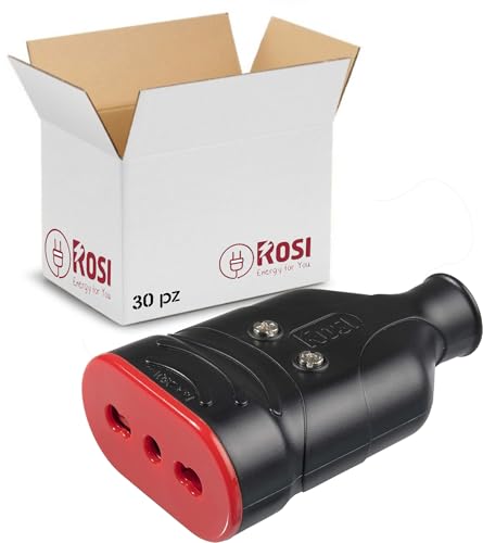RS78205 ROSI Presa Mobile Antischiacciamento Elaplug 10/16A | Confezione da 30 prese NERE 220V con 2 poli + Terra